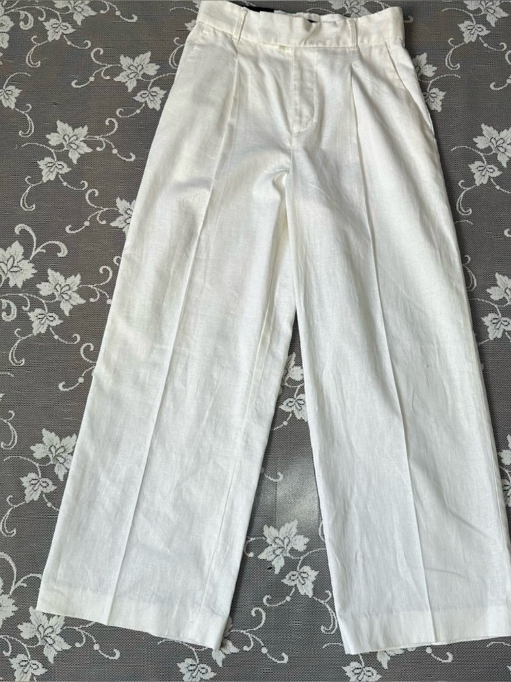 Banana Republic High Waisted Linen Cotton Blend Wide Leg Crop Pant in White Sz 2